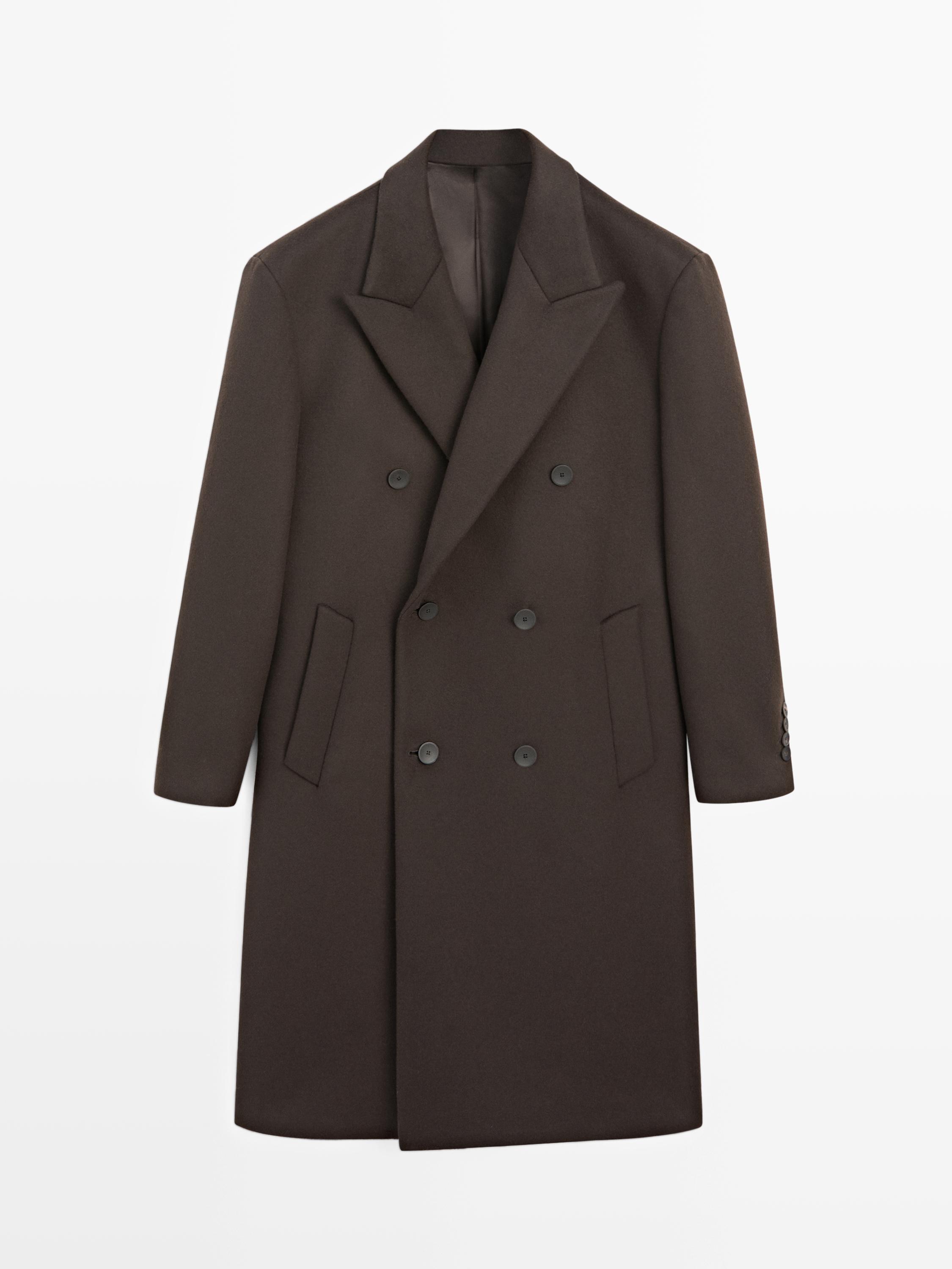 Long double-breasted wool blend coat